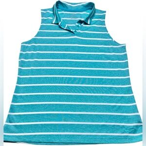 Nike Dri-FIT Sleeveless Golf Polo Teal and White Stripe Large Athletic Tank